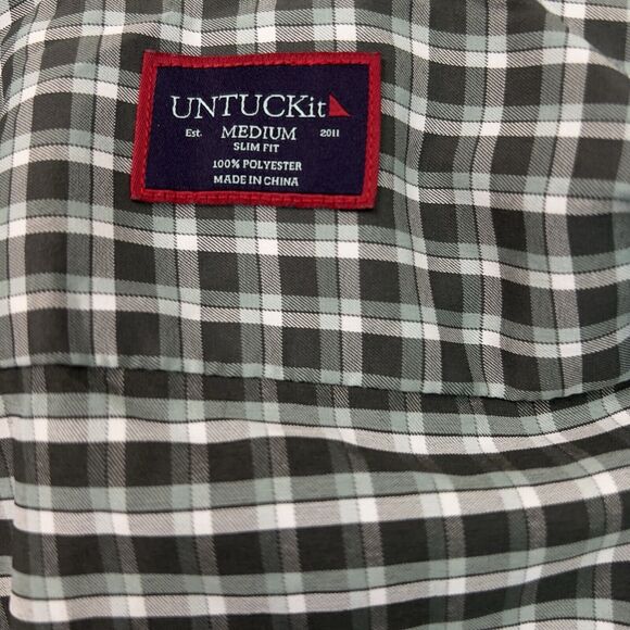 UNTUCKIT Shirt Mens Medium Green Plaid Slim Fit Long Sleeve Performance - Picture 5 of 10